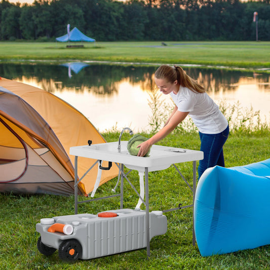 19.8 Gallon Portable RV Water Tank, Waste Storage, Rotating Drain Spout Water Dispensers Grey at Gallery Canada