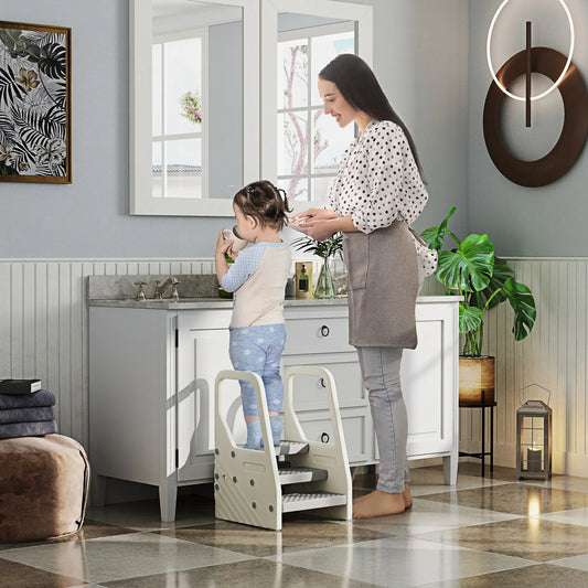 Adjustable Height Toddler Step Stool with Handle, Foot Pads, Grey Toddler & Kids Step Stools Grey, Cream White at Gallery Canada