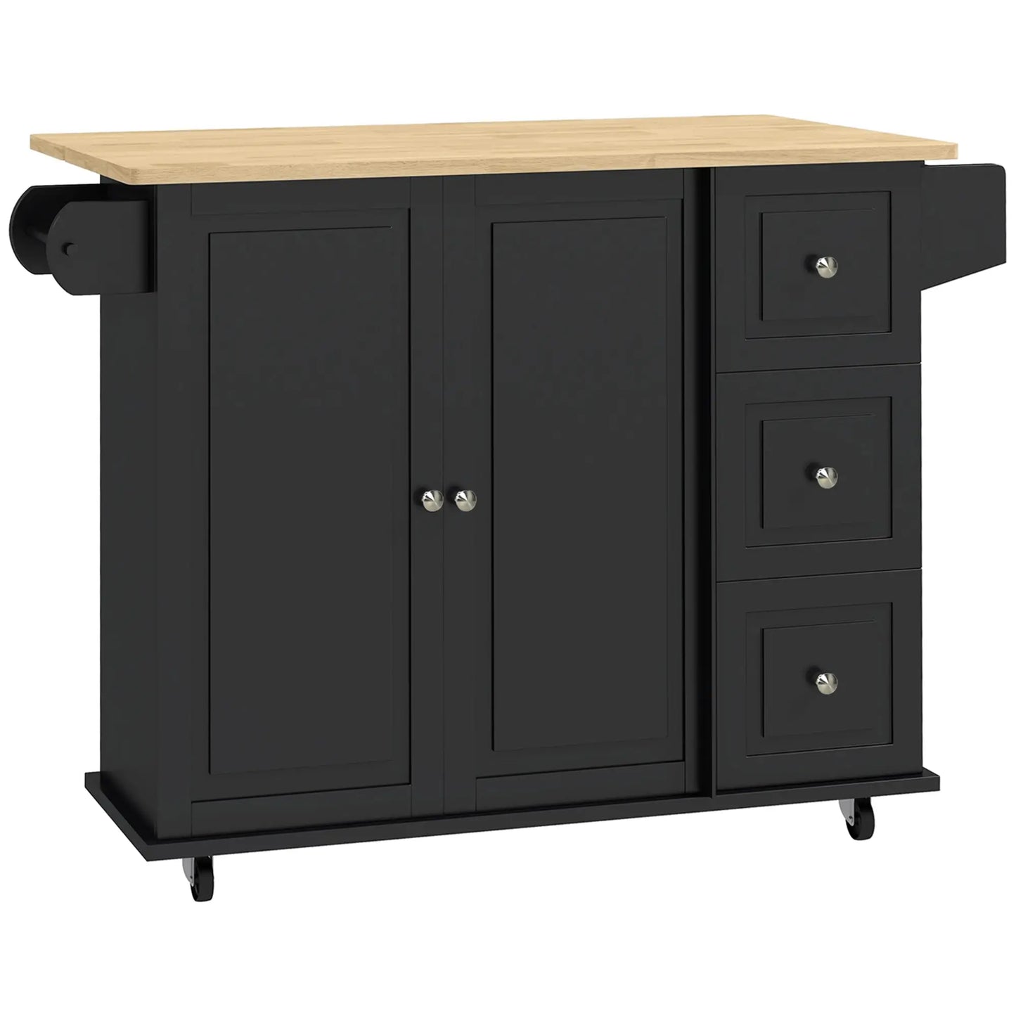 Kitchen Island on Wheels, Drop Leaf Cart with Drawers, Black Kitchen Islands & Kitchen Carts at Gallery Canada