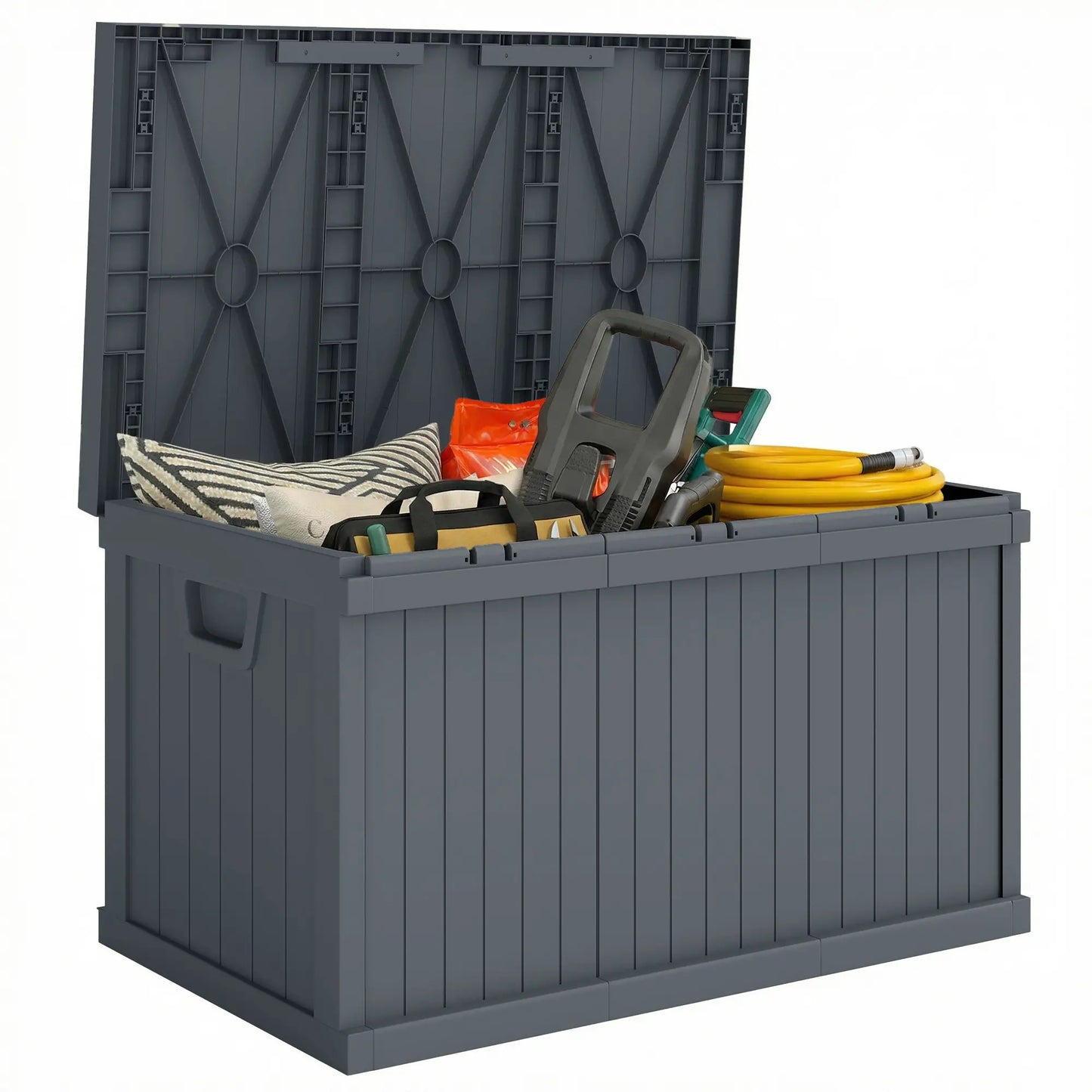 70 Gallon Deck Box, Resin Outdoor Storage Container, Dark Grey Patio Storage Boxes at Gallery Canada