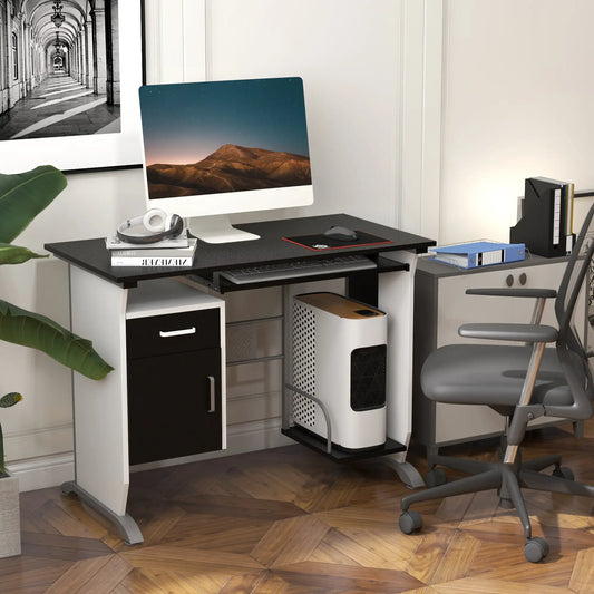 Computer Desk With Keyboard Tray, CPU Stand, Black and White Computer Desks Black and White at Gallery Canada