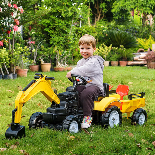 Kids Ride On Tractor, Pedal Construction Car With Trailer, 3 Year Old, Yellow Toy Excavators Black and Yellow at Gallery Canada