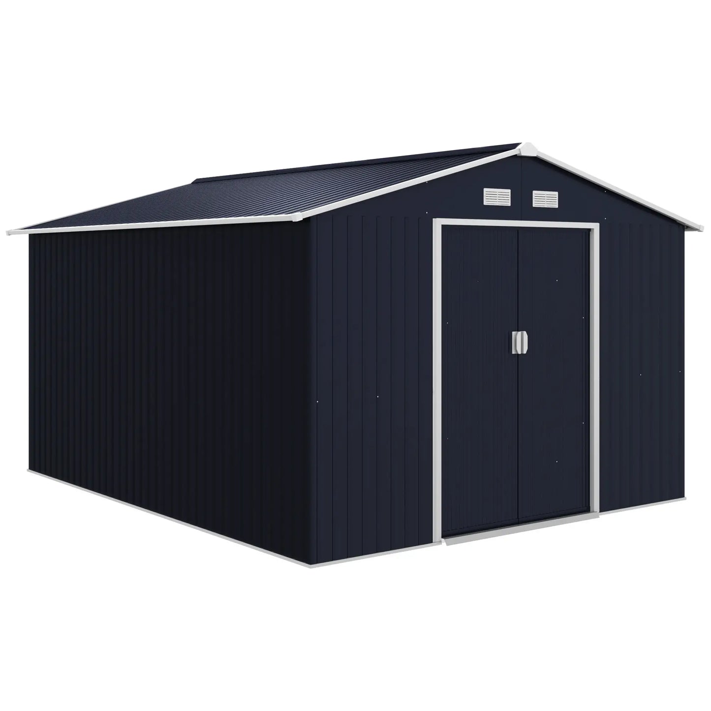 11' x 9' Metal Storage Shed, Garden Tool House, Double Sliding Doors, 4 Air Vents, Dark Grey Sheds at Gallery Canada