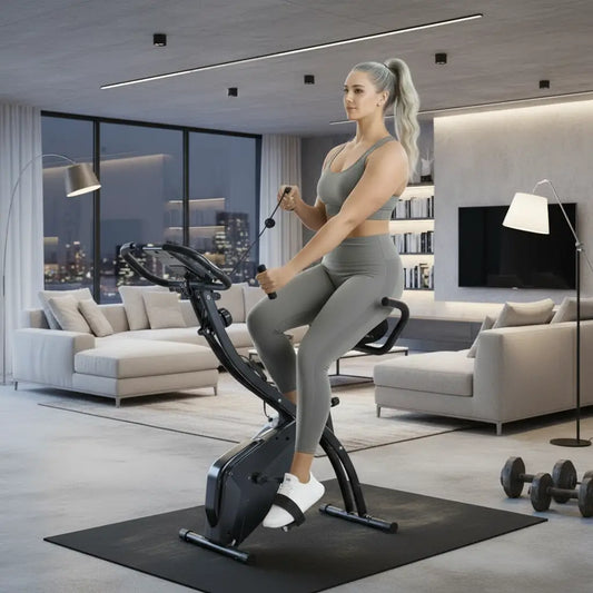 Vélo d'exercice pliable, Résistance magnétique 8 niveaux, Siège réglable, Noir