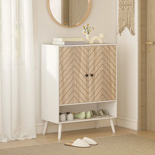 5-Tier Shoe Storage Cabinet With Doors, Adjustable Shelves, 15 Pairs, Natural Tone