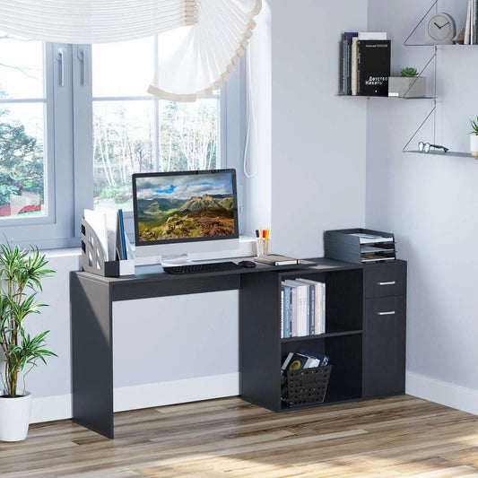 180° Rotating Corner Desk, Storage Shelf Cabinet, Black Writing Desks Black at Gallery Canada