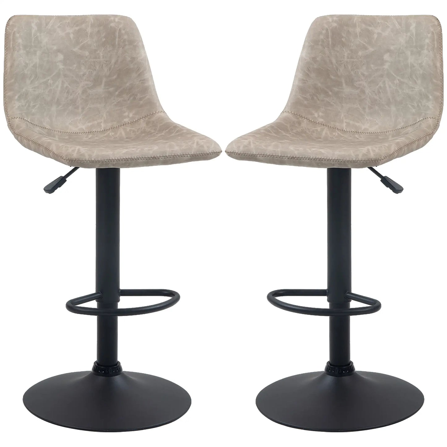 Adjustable Counter Height Bar Stools, Set of 2, 360° Swivel, Vintage Leather, Beige Bar Stools at Gallery Canada