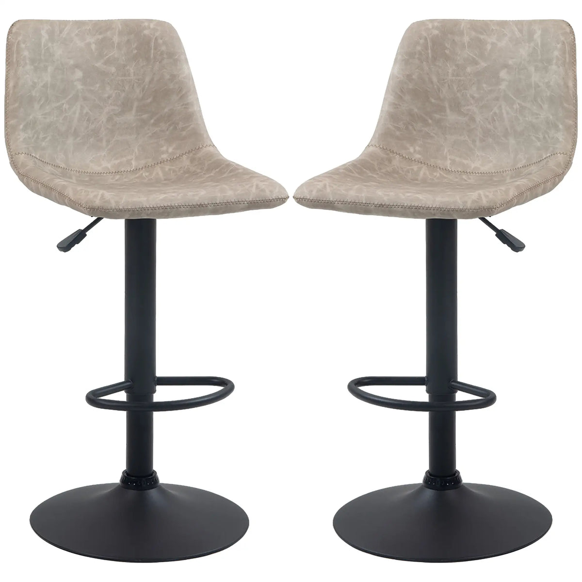 Adjustable Counter Height Bar Stools, Set of 2, 360° Swivel, Vintage Leather, Beige Bar Stools at Gallery Canada