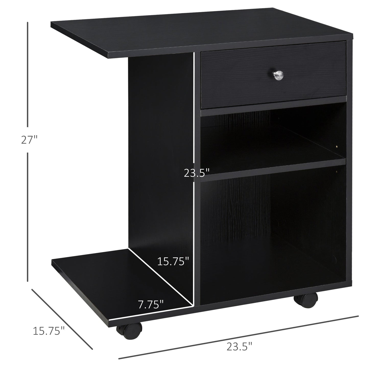 Printer Stand Desk Side File Cabinet, Rolling Cart with Wheels, Adjustable Shelf, Drawer, CPU Stand, Black at Gallery Canada
