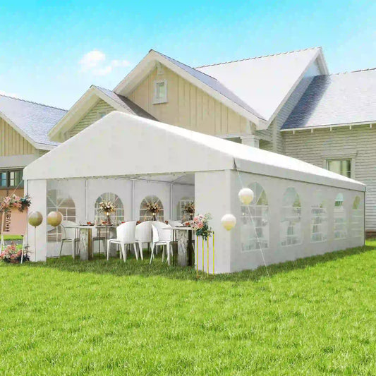 16'x32' Heavy Duty Party Tent, Portable Garage Canopy, White Canopy Tents White at Gallery Canada