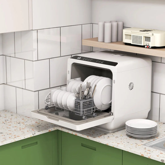 Portable Counter Dishwasher, 4 Place Settings, 5 Programs, Air-Dry, 6L Tank Small Kitchen Appliances White, Black at Gallery Canada