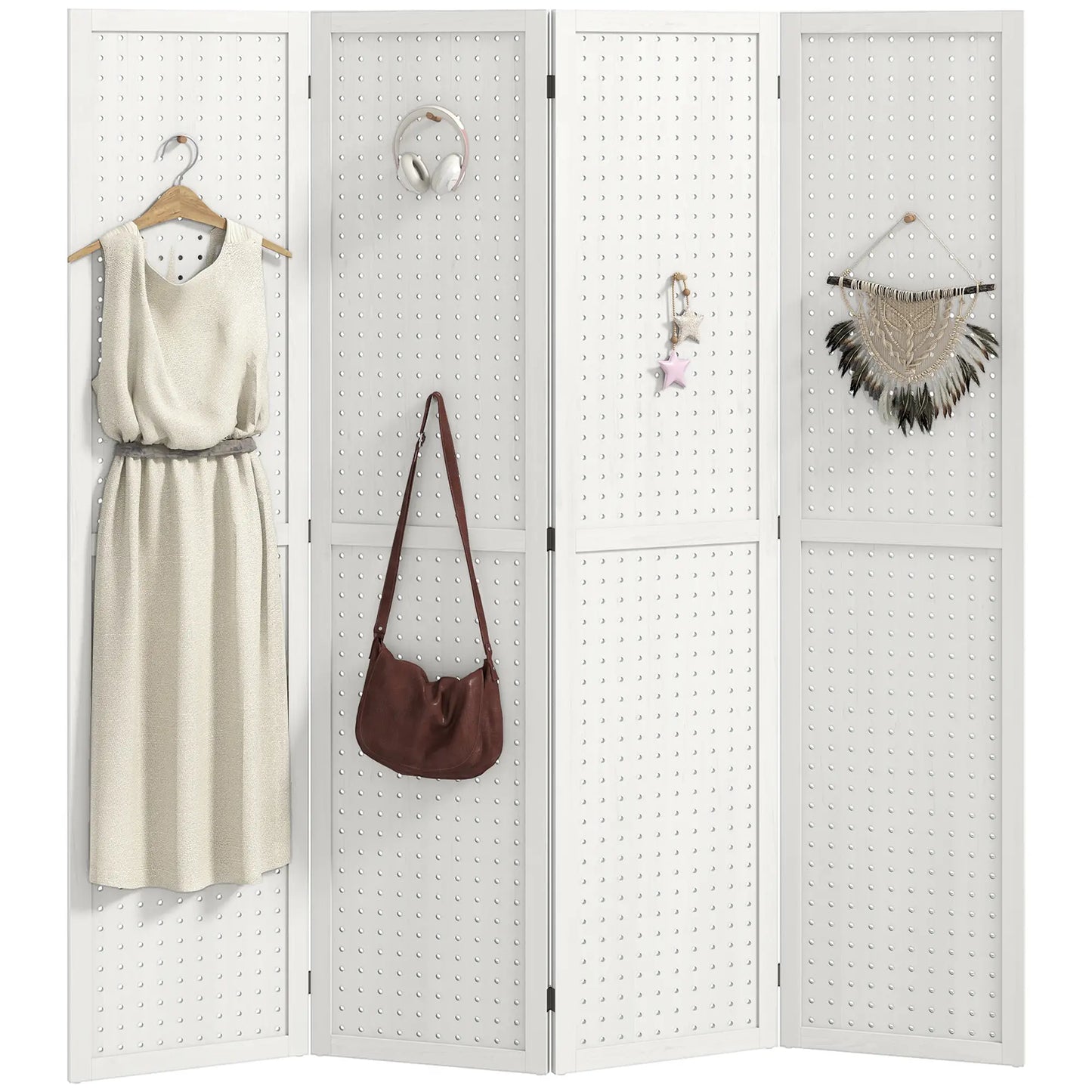 5.6 Ft. Tall 4-Panel Room Divider, Pegboard Privacy Screen, White Room Dividers at Gallery Canada