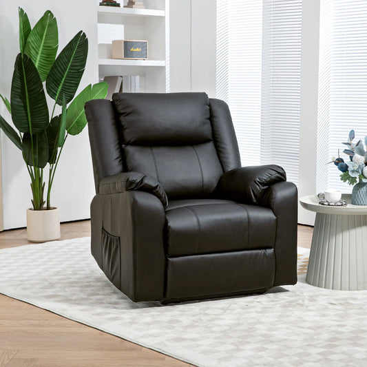 PU Leather Reclining Chair, Recliner Chair for Living Room with Footrest and 2 Side Pockets, Black Single Sofas Black at Gallery Canada