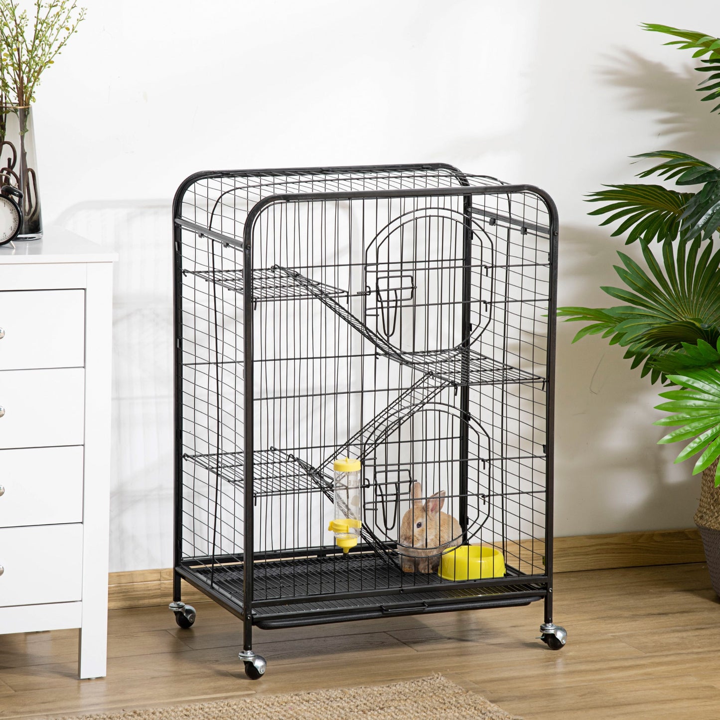 Rolling Small Animal Cage 36.6" Pet Rabbit Ferret Playpen, Animal Supply Kit Metal Black for Bunny, Pet Mink, Chinchilla at Gallery Canada