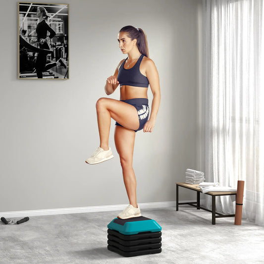 5-Level Adjustable Stepper, Aerobic Step Platform, 4" 6" 8" 10" 12", Blue Aerobic Equipment Blue at Gallery Canada
