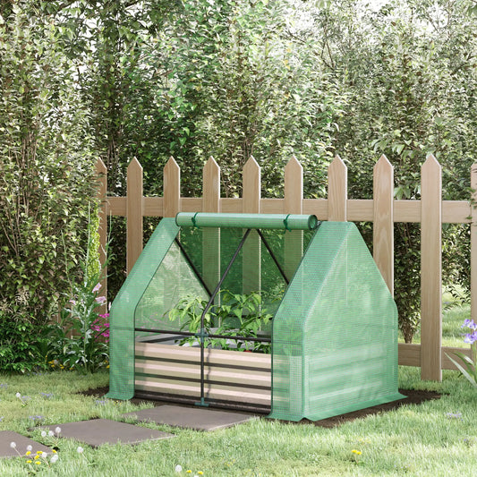 Steel Outdoor Raised Garden Bed with Greenhouse, Cover, 50"x37.4"x36.2", Green Mini Greenhouses Green, Grey at Gallery Canada