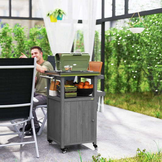 Grill Table With Stainless Steel Top, Pizza Oven Table, Storage Cabinet, Dark Grey Outdoor Grill Carts Dark Grey at Gallery Canada