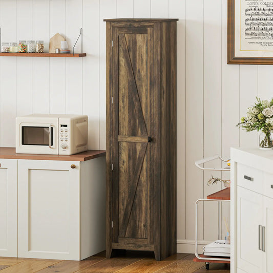 67" Farmhouse Kitchen Pantry Cabinet, Adjustable Shelves, Brown Kitchen Pantry Cabinets Brown with Wood Grain Effect at Gallery Canada