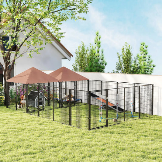Large Outdoor Dog Kennel, 2 Rooms, Rotating Bowls, 13.5' x 9.4' x 5.1' Houses, Kennels & Pens Coffee at Gallery Canada