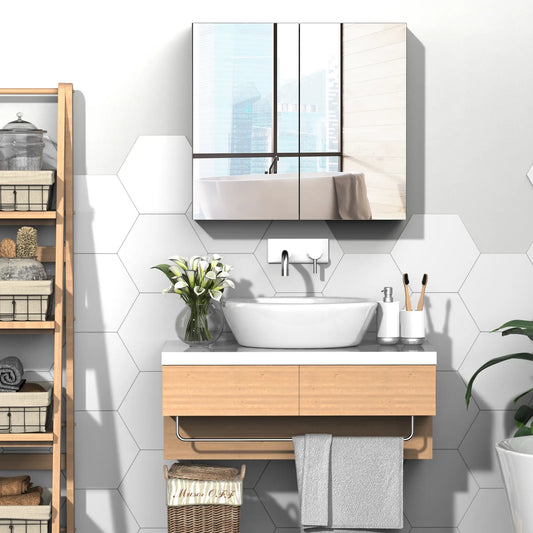 Wall Mounted Mirror Cabinet, Bathroom Medicine, 2 Doors, 3-Tier Shelving, White Mirror Medicine Cabinets White at Gallery Canada