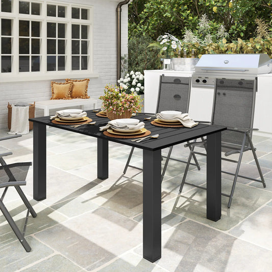 59" Outdoor Patio Table With Umbrella Hole, Slatted Tabletop, Black Patio Dining Tables Black at Gallery Canada