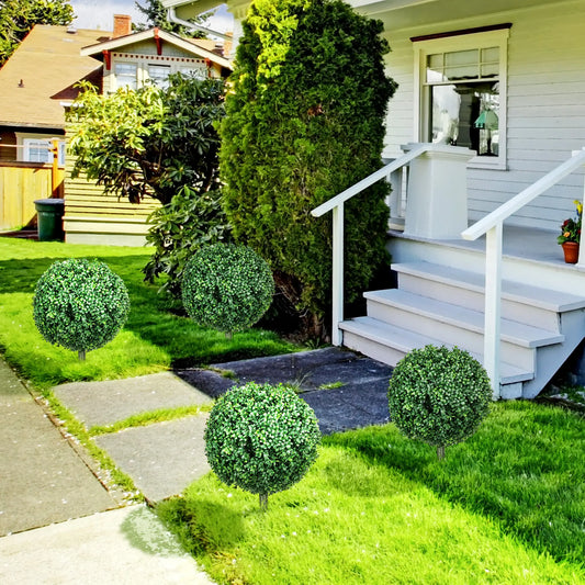 Artificial Boxwood Trees, Set of 2 Ball Topiary, UV Resistant Artificial Trees Green at Gallery Canada