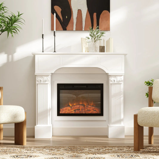 Baroque Fireplace Mantle, Freestanding Surround, 43.25 Inch x 42.75 Inch, White Fireplaces & Accessories White at Gallery Canada