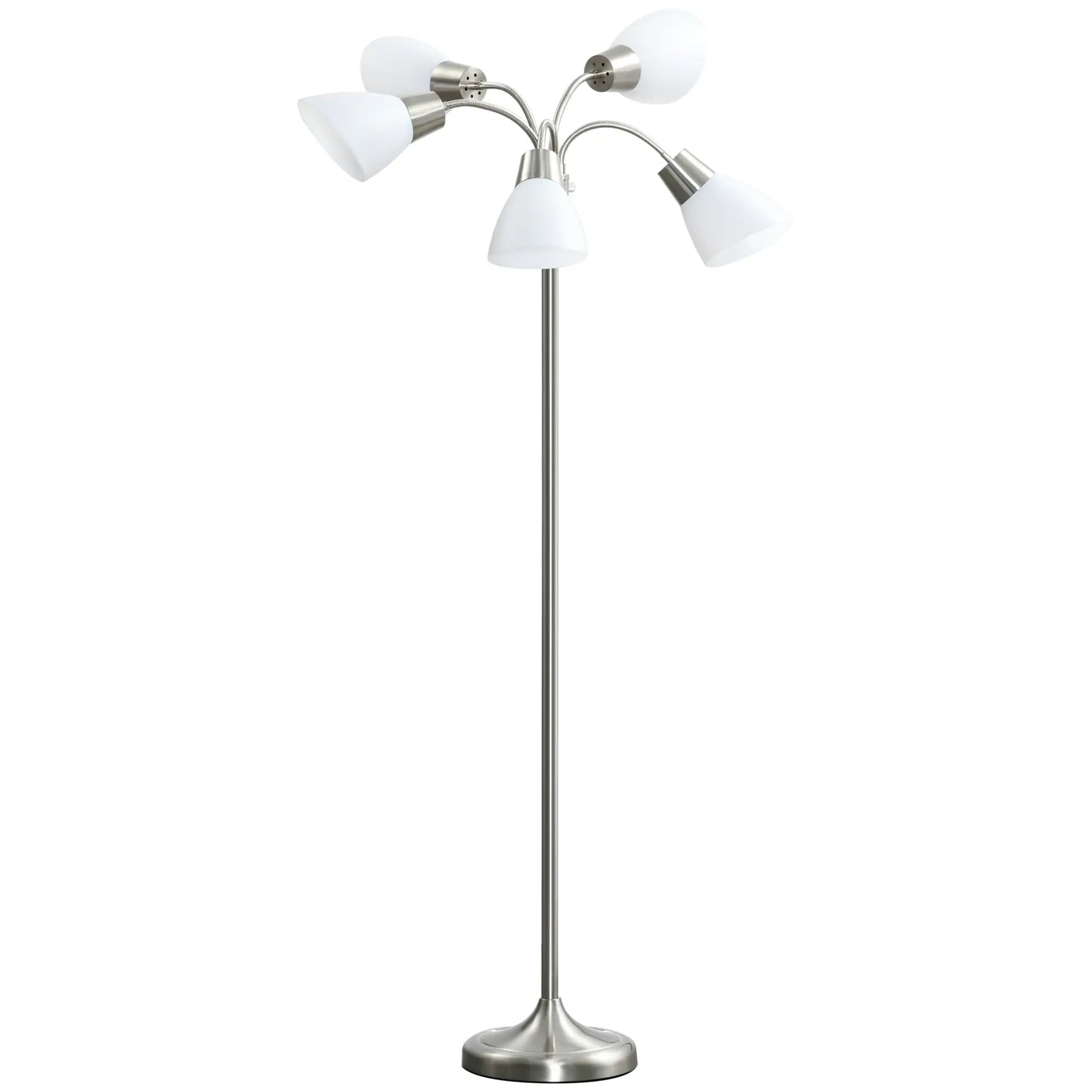 Arc Tree Floor Lamp with 5 Adjustable Rotating Lights, Modern Standing Gooseneck Reading Light for Living Room Bedroom Office, Satin Nickel Floor Lamps & Ceiling Fan Lights at Gallery Canada