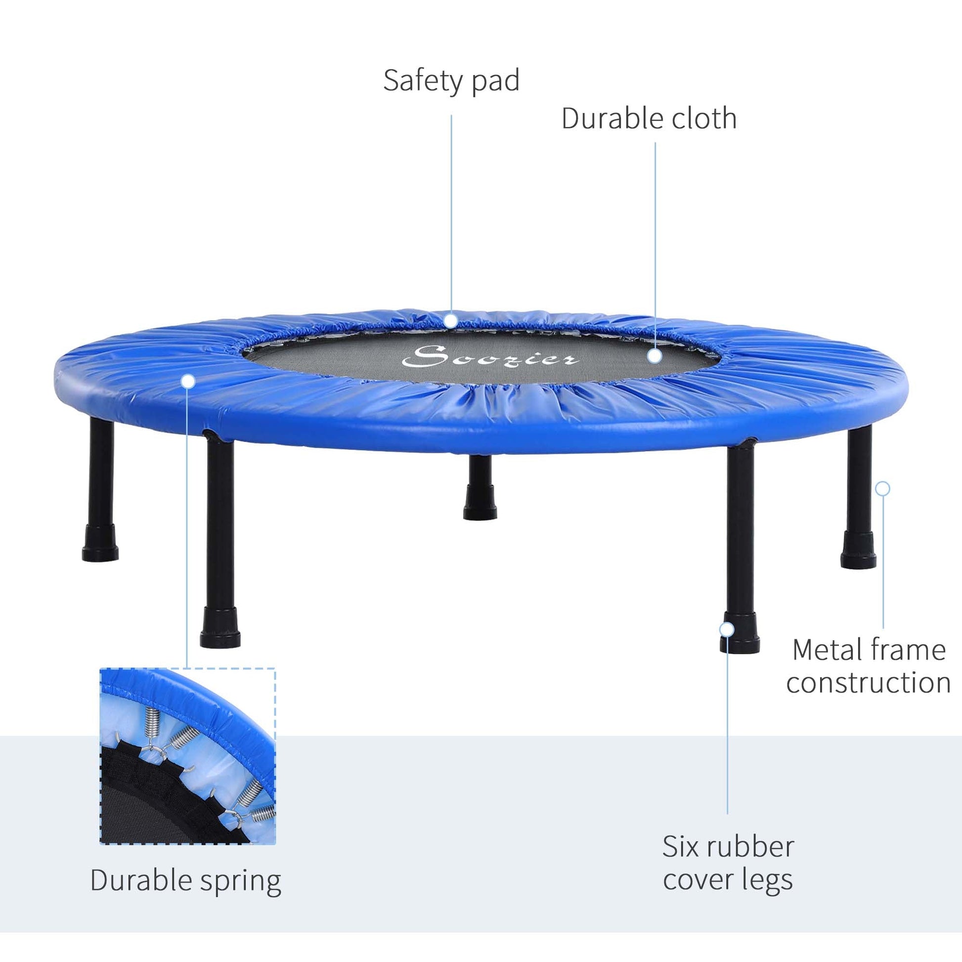 Φ38” Foldable Mini Fitness Trampoline Home Gym Yoga Exercise Rebounder Indoor Outdoor Jumper with Safety Pad, Blue/Black at Gallery Canada