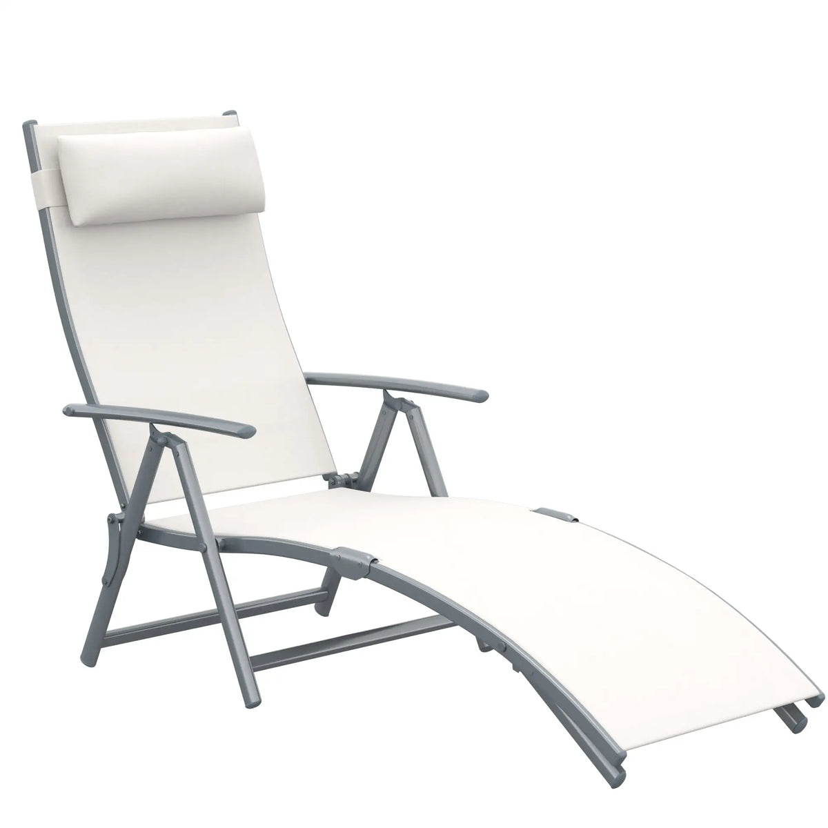Heavy Duty Adjustable Folding Chair, Outdoor Sun Lounger, 7 Positions, Cream