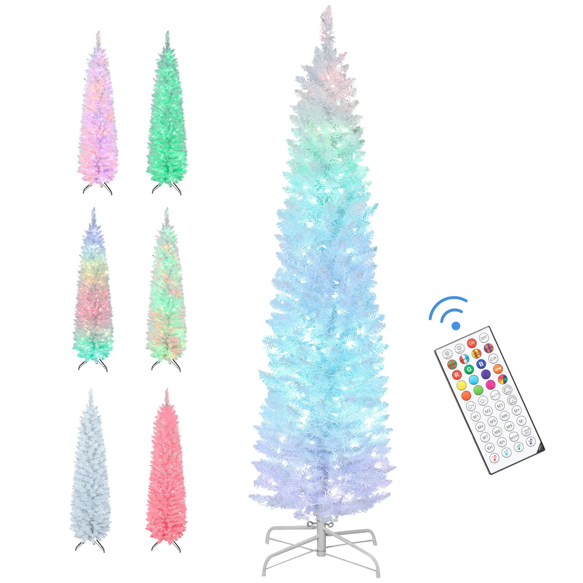 6ft Christmas Tree, Colorful DIY LEDs, Hinged Pencil, Remote, Timer, White Pencil Christmas Trees at Gallery Canada