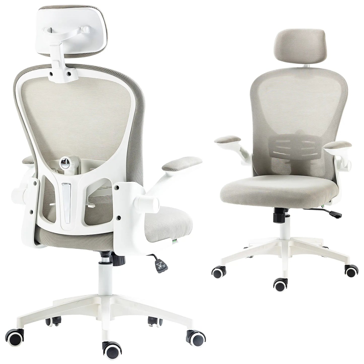 Mesh Office Chair, Adjustable Headrest, 4D Lumbar Support, Flip-Up Arm, Grey Task Chairs at Gallery Canada