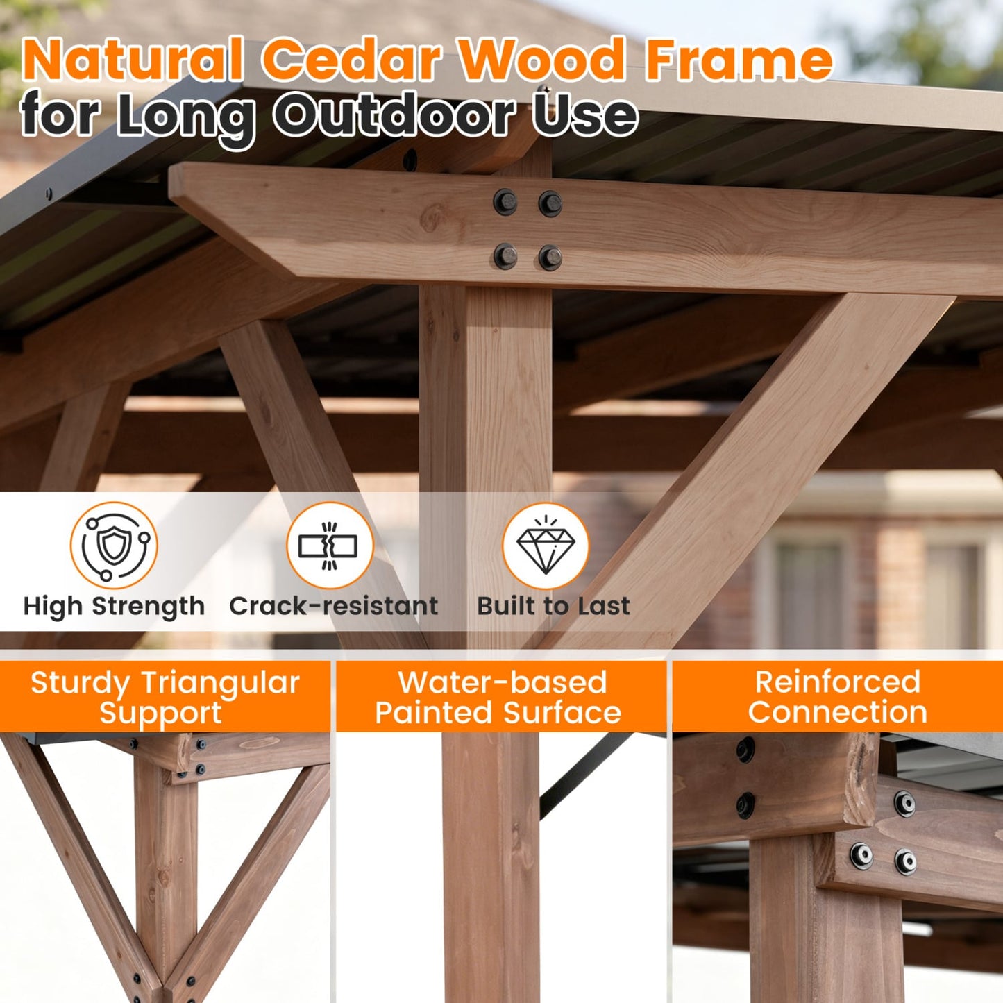 8.6 ft x 5 ft Cedar Wood BBQ Gazebo, Brown