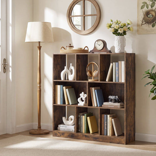 3-Tier 8-Cube Bookcase, 2-Sized Compartments, Rustic Brown Bookcases Rustic Brown at Gallery Canada