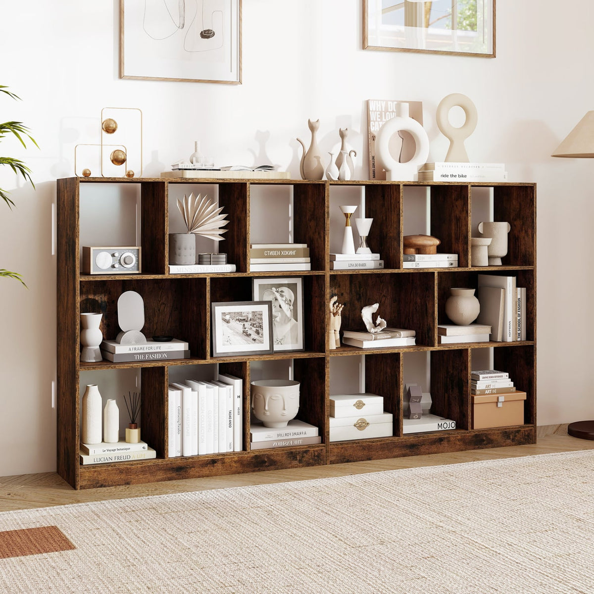 3-Tier 8-Cube Bookcase, 2-Sized Compartments, Rustic Brown Bookcases at Gallery Canada