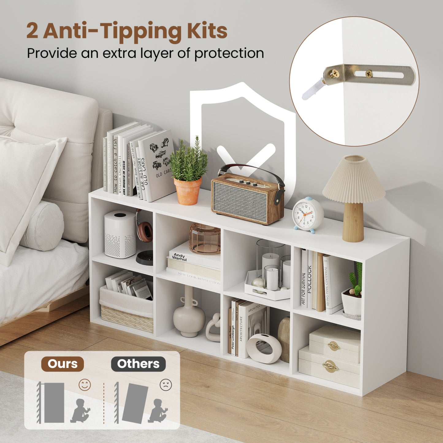 8-Cube Bookcase Bookshelf, Storage Organizer, White Bookcases at Gallery Canada