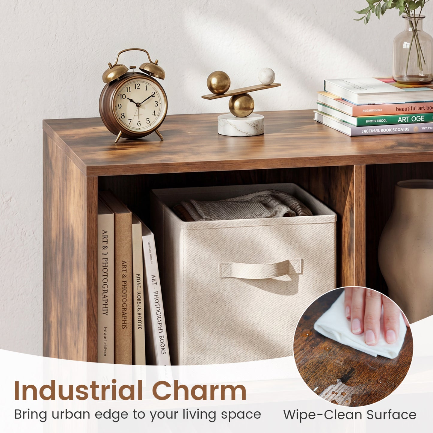 8-Cube Bookcase, with Raised Legs, Rustic Brown