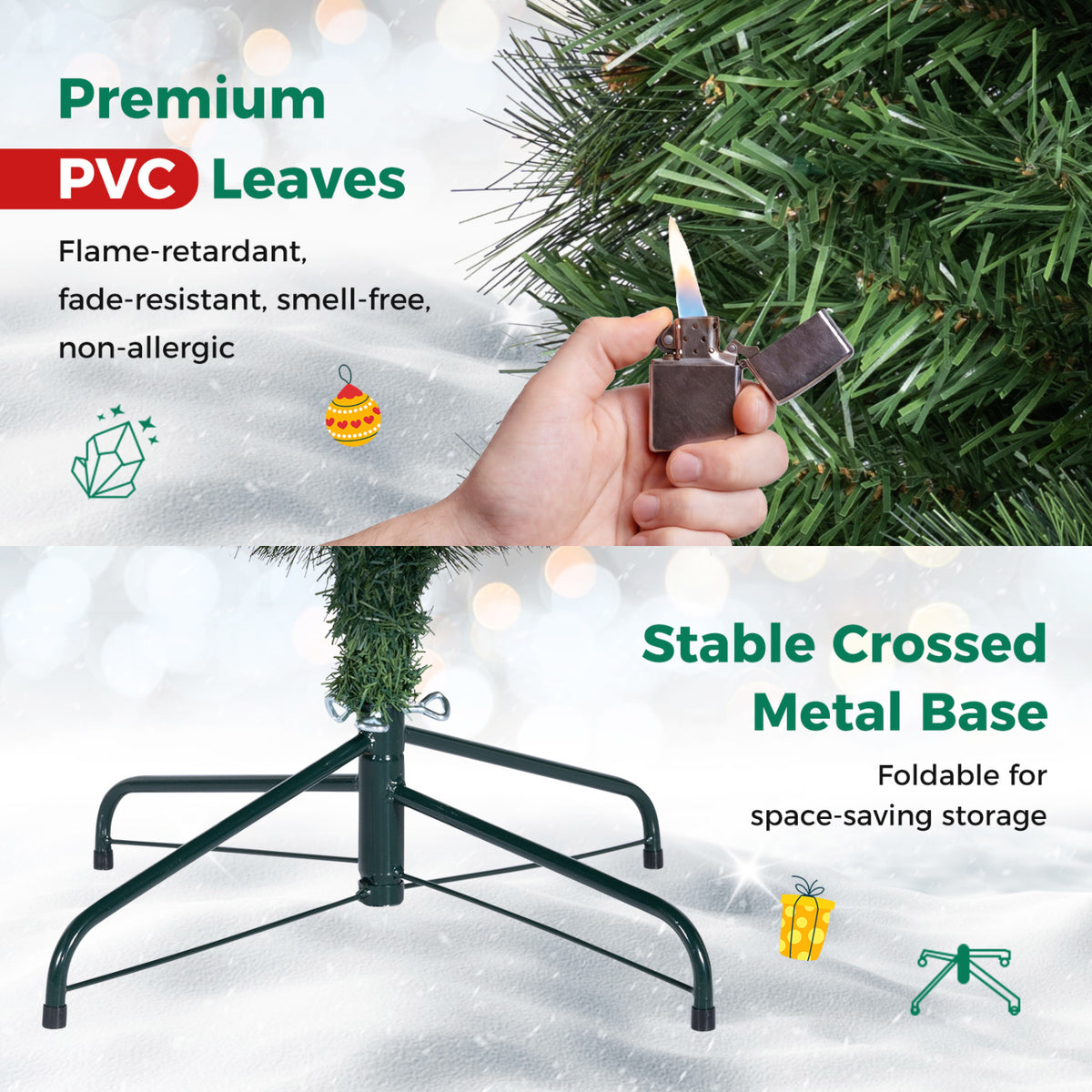 8 FT Artificial Pine Xmas Tree, 575 Tips, Realistic Needles, Green
