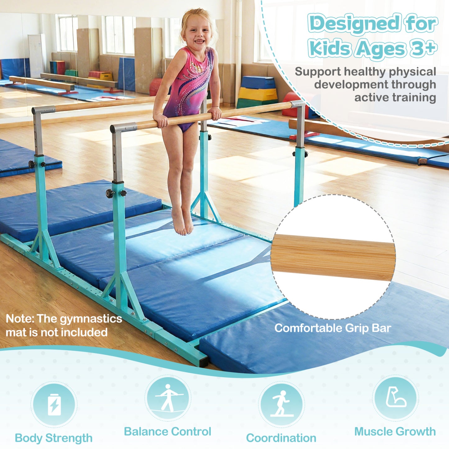 8 FT Double Horizontal Bars with 13-Level Adjustable Heights, Green Yoga Accessories at Gallery Canada