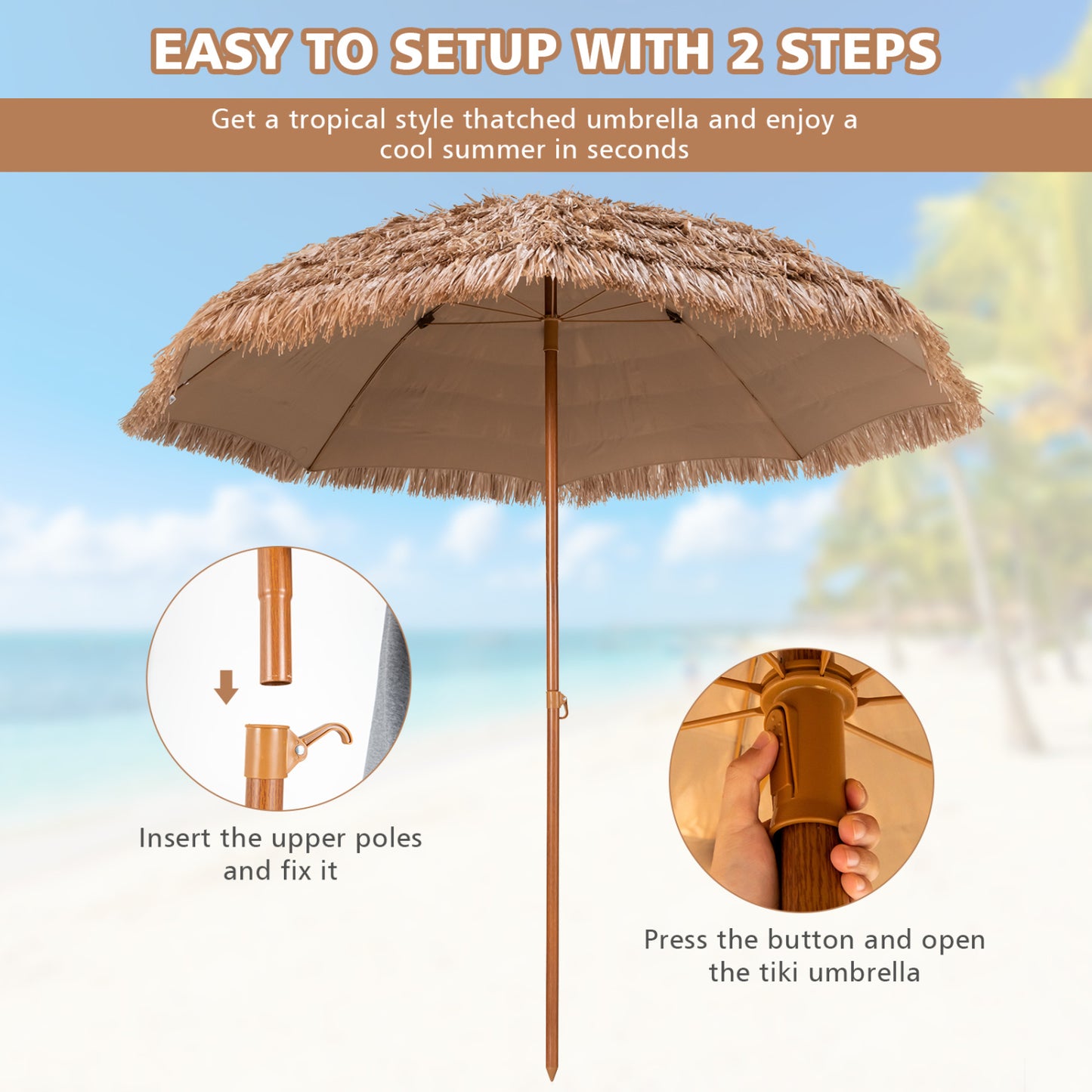 8 Feet Thatched Tiki Umbrella, Natural Outdoor Umbrellas at Gallery Canada