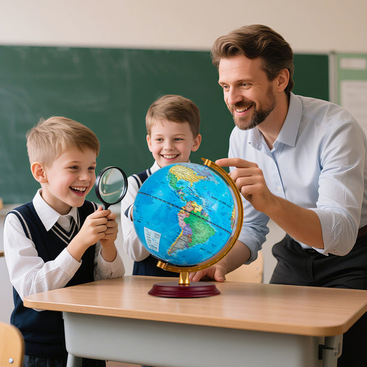 8 Inch Illuminated World Globe Night Light, Wooden Stand, HD Map, Blue Learning Toys Blue at Gallery Canada