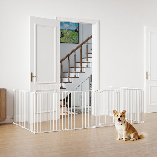 8-Panel Extra Wide Baby Gate Adjustable Pet Safety Fence with Auto-close Door, White Pet Gate White at Gallery Canada