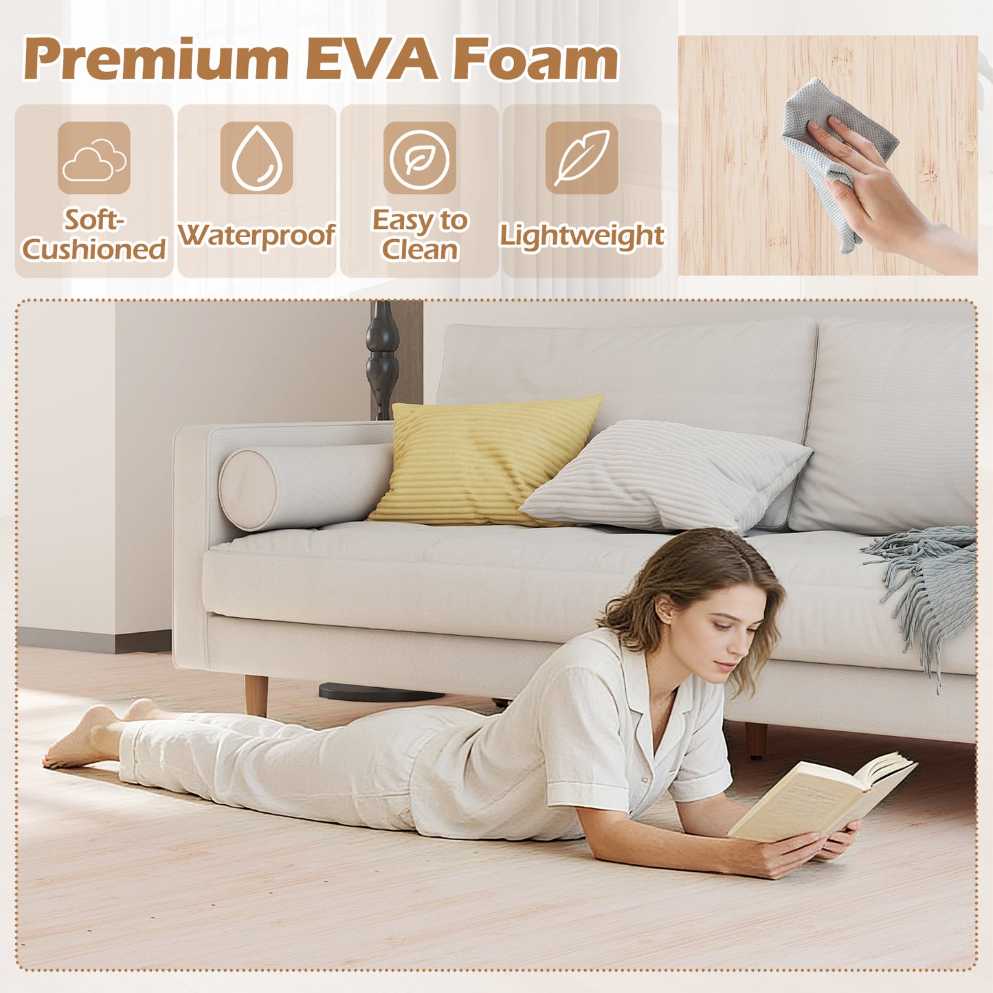 8 Pieces EVA Foam Floor Tiles with Wood Texture, Natural Decorative Fencing & Flooring at Gallery Canada