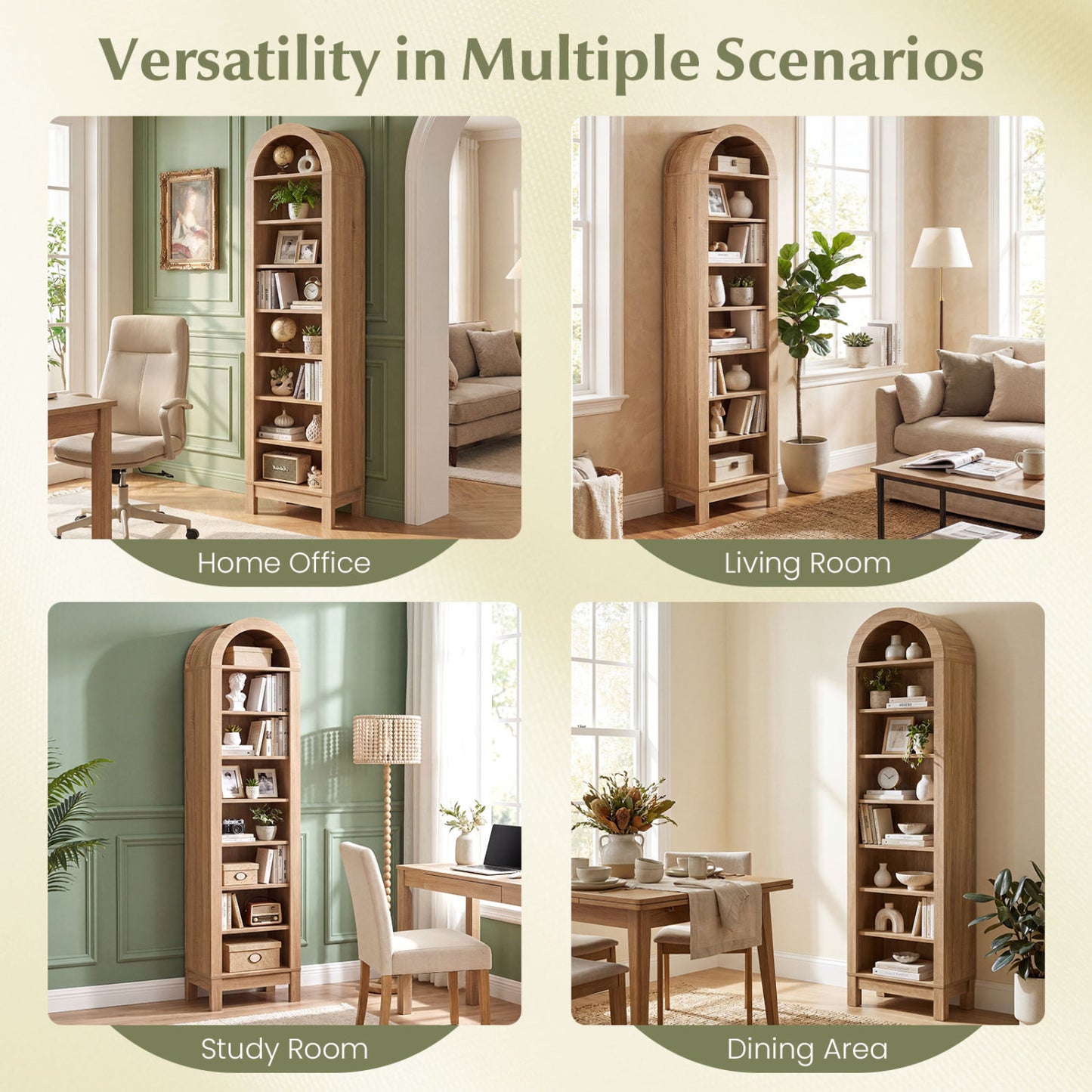 8-Tier Arch Bookshelf, 3 Adjustable Shelves, Natural Bookcases at Gallery Canada