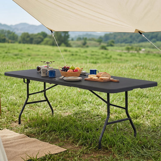 8 ft Portable Folding Table 350 LBS, Black Camping Furniture Black at Gallery Canada