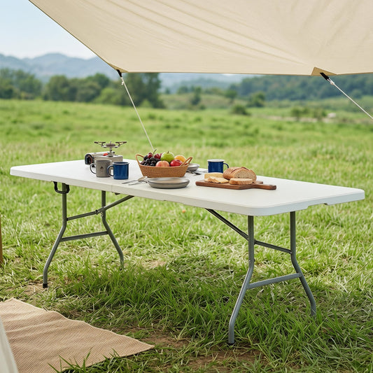 8 ft Portable Folding Table 350 LBS HDPE Tabletop, White Camping Furniture White at Gallery Canada