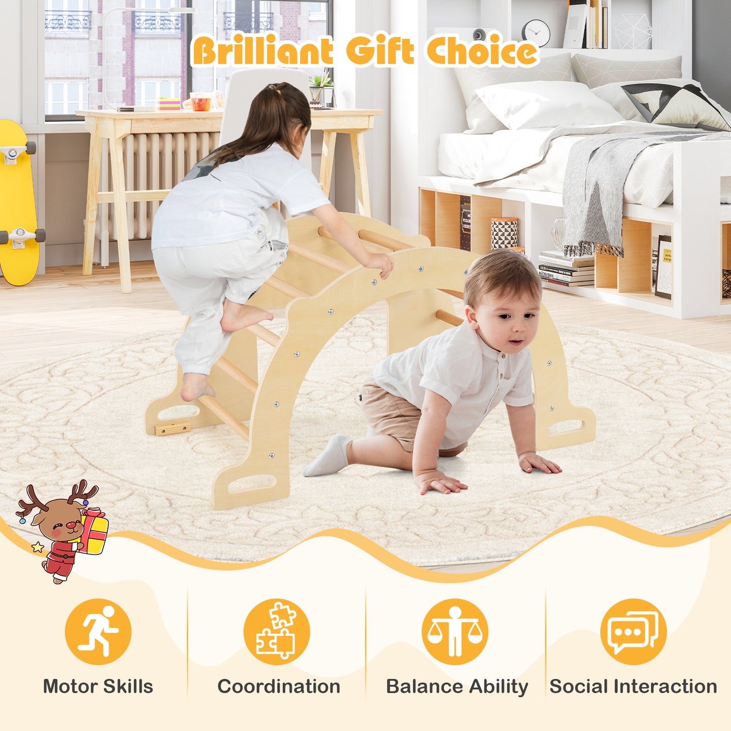 8 In 1 Climbing Arch Sensory Table, Collapsible Storage Bin, Natural Climbers & Slides at Gallery Canada