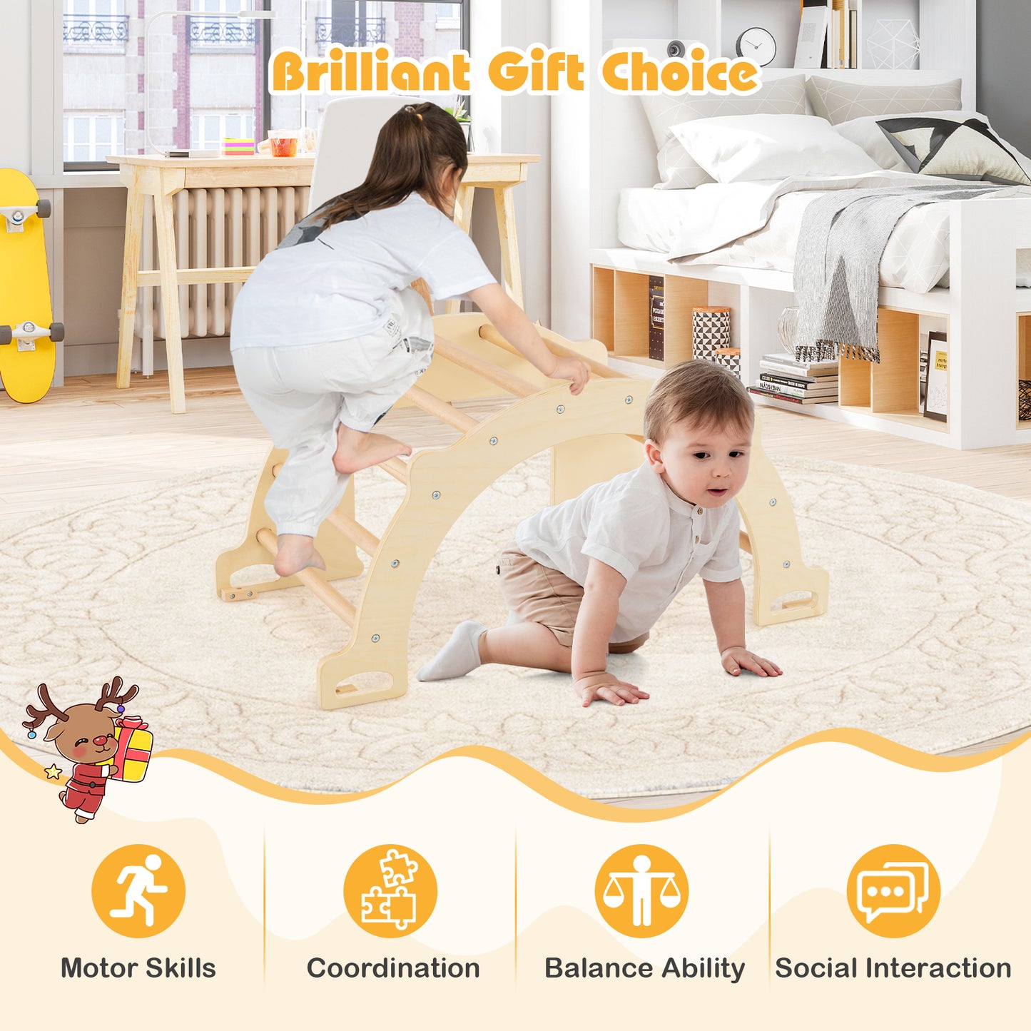 8 in 1 Climbing Arch Sensory Table with Collapsible Storage Bin for Kids, Natural Climbers & Slides at Gallery Canada