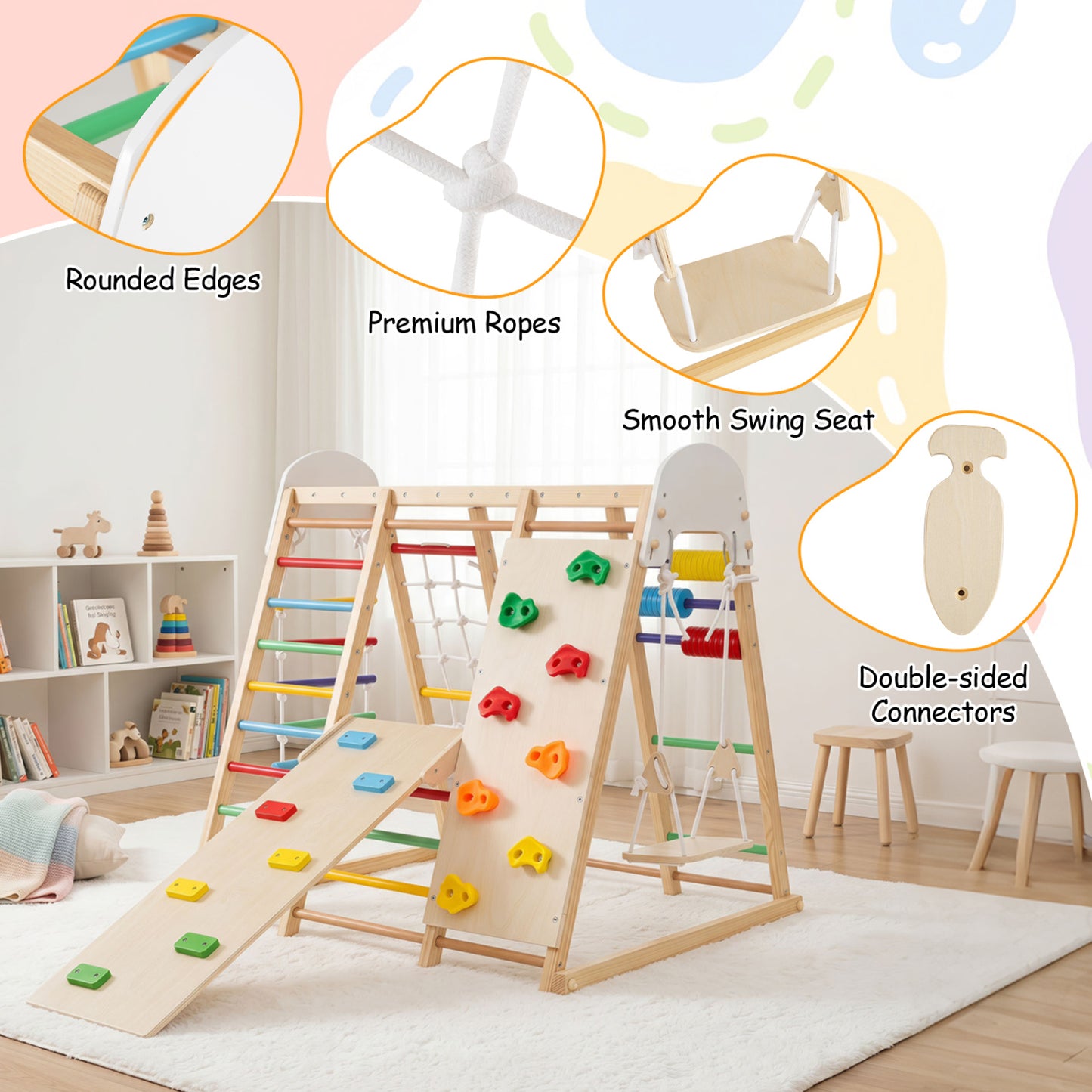 8-in-1 Foldable Jungle Gym for Kids with Swing, Monkey Bars