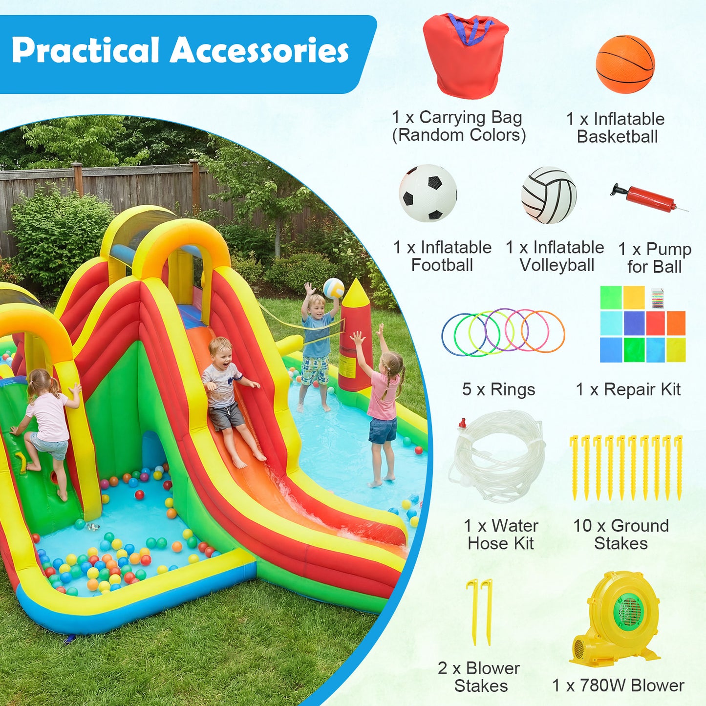 8-In-1 Giant Bounce House, 2 Long Slides, 780W Blower, Multicolor Bounce House at Gallery Canada